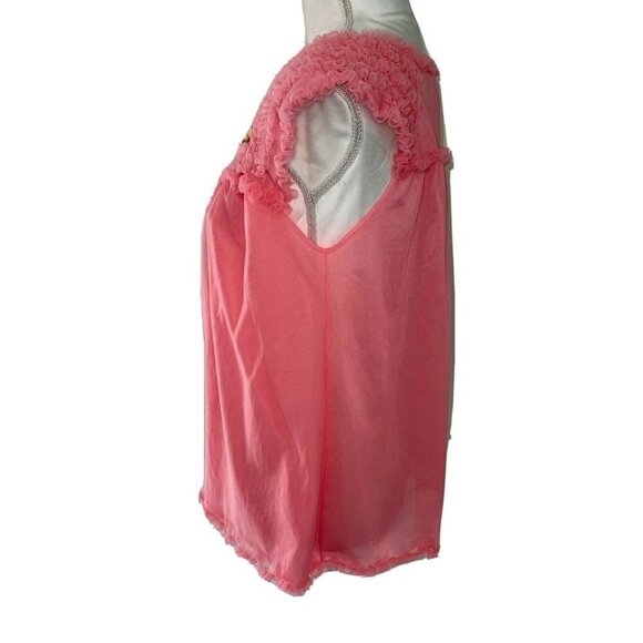 Layered Nightie Top Womens Size Small S Vintage Pure Nylon Ruffle Applique Pink - Picture 3 of 10